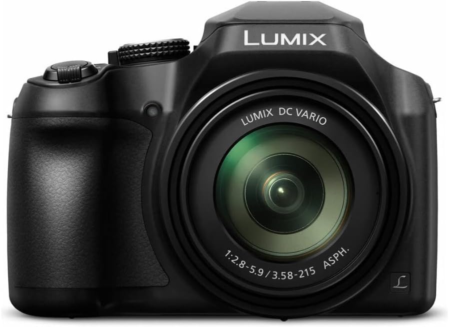 Front view of a Panasonic Lumix DC Vario camera, showcasing its lens and control buttons.