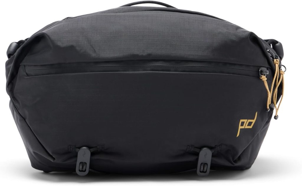 Front view of the Peak Design Everyday Sling camera bag in black with a sleek, minimalist design and weatherproof materials.