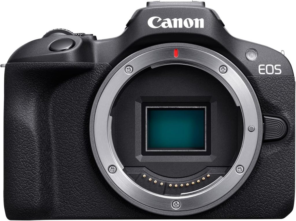 Front view of a Canon EOS camera body featuring the lens mount and electronic contacts.