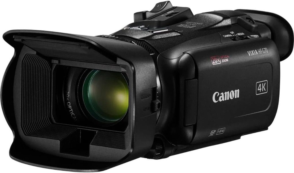 Canon VIXIA HF G70 camcorder with a 4K lens and 20x optical zoom