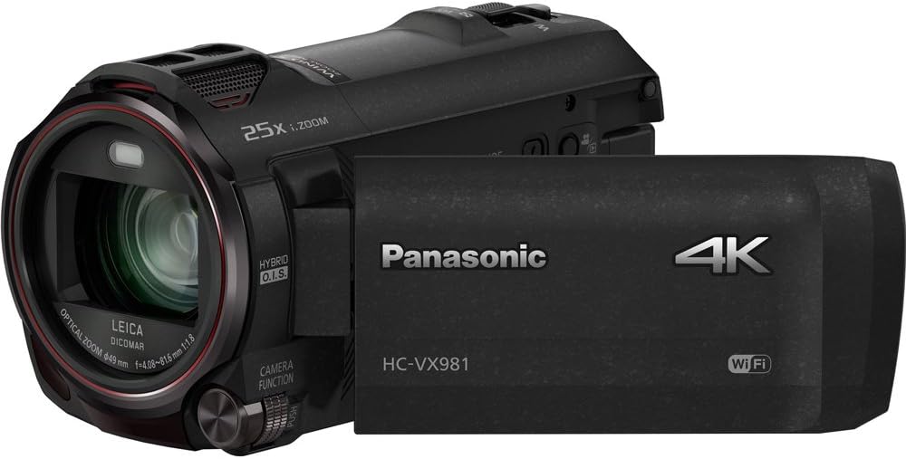 A Panasonic 4K camcorder with a Leica lens and 25x optical zoom.