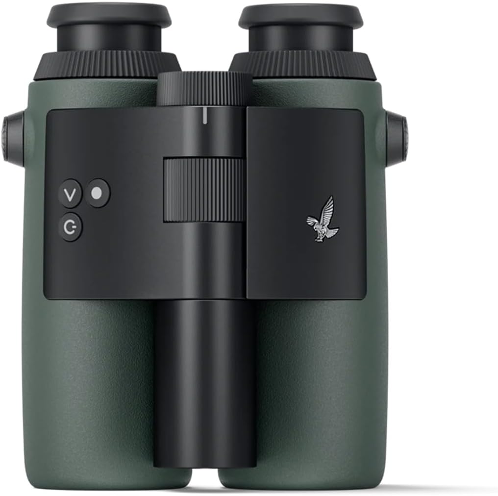A high-quality pair of green binoculars featuring adjustable focus and control buttons.
