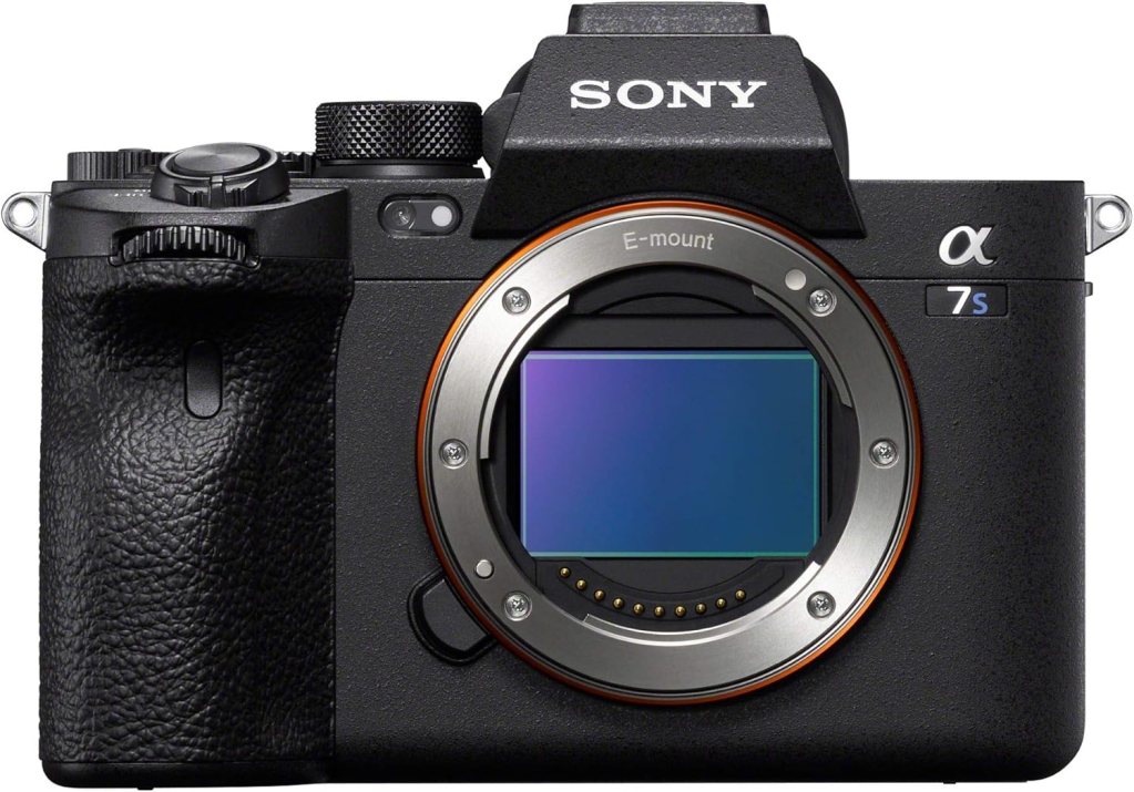 Front view of a Sony Alpha 7S mirrorless camera with an E-mount lens interface.
